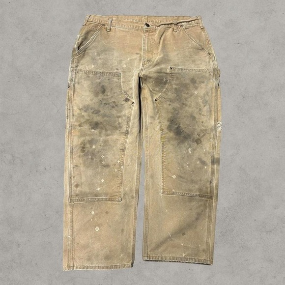 Carhartt Other - Carhartt Pants Mens 38x30 Tan Double Knee Workwear B136 BRN Carpenter Distressed